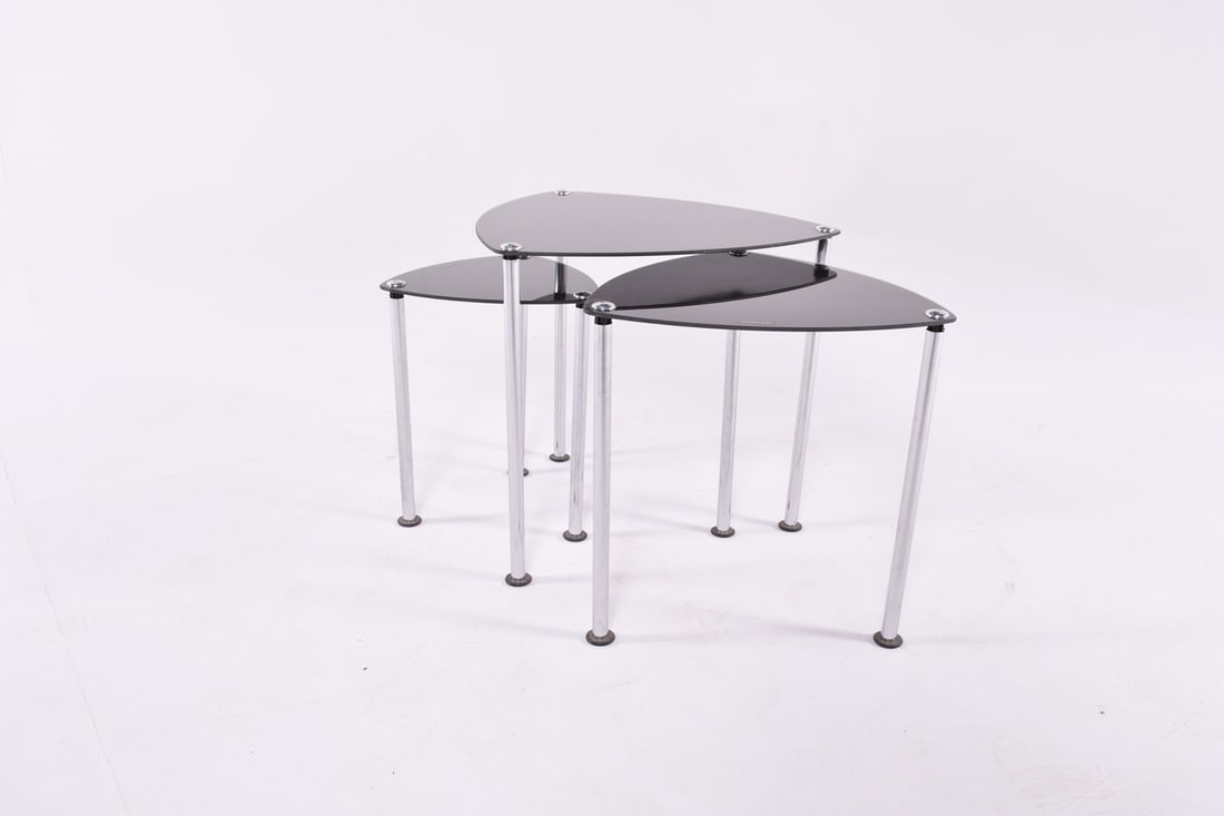 Chrome Plated & Glass Nesting Tables, 1980s, Set of 3 - 3