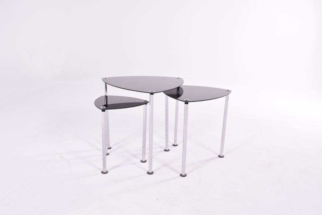 Chrome Plated & Glass Nesting Tables, 1980s, Set of 3 - 4