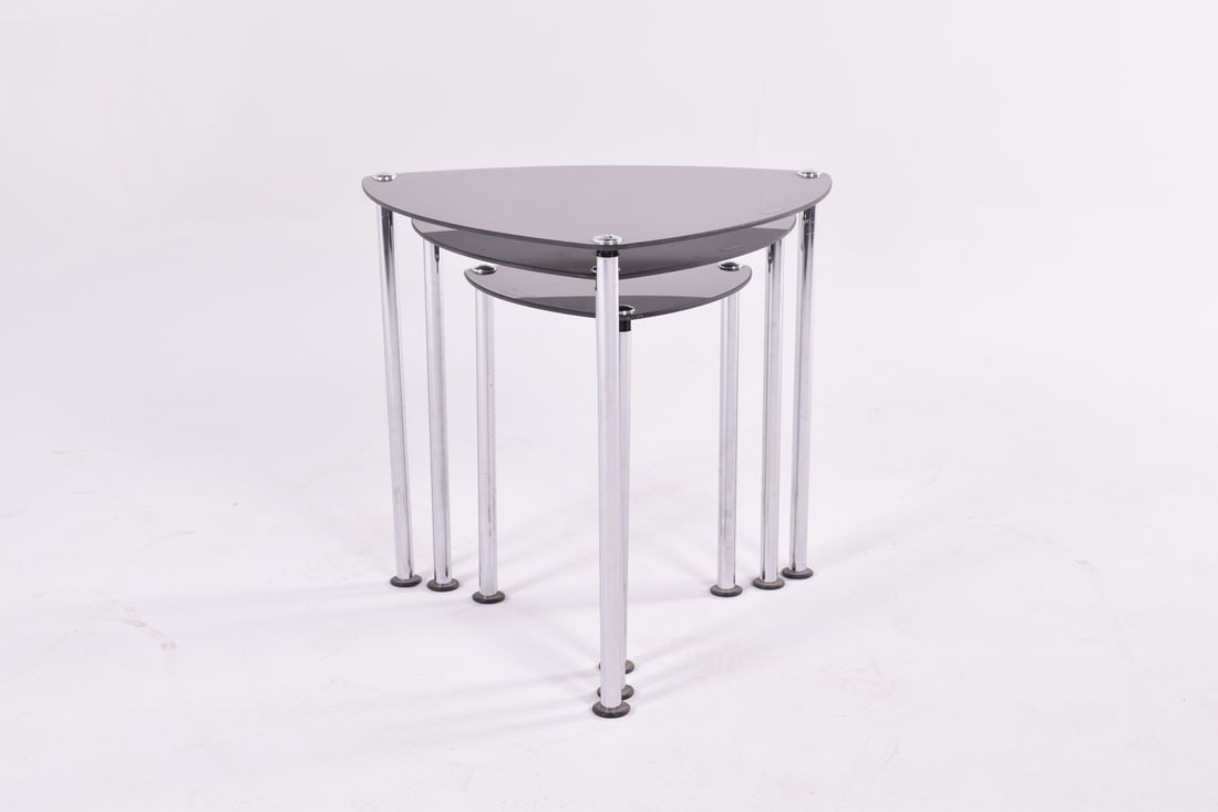 Chrome Plated & Glass Nesting Tables, 1980s, Set of 3 - 6