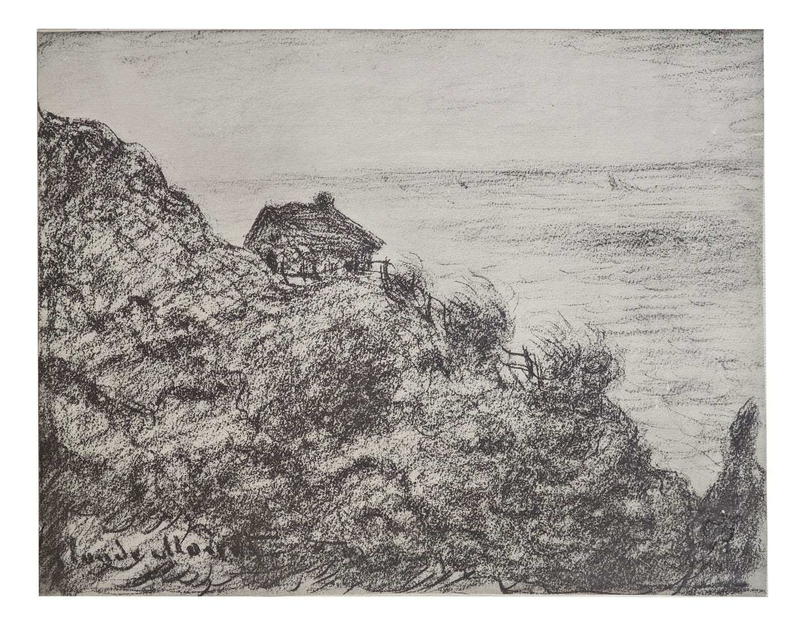 After Claude Monet, The Customs Hut, 1918, Lithograph: A lithograph after Claude Monet from "Die Skizzenmappe - Zeichnungen französischer Meister des neunzehnten Jahrhunderts" portfolio with text by Julius Elias, published by Marees-Gesellschaft in M