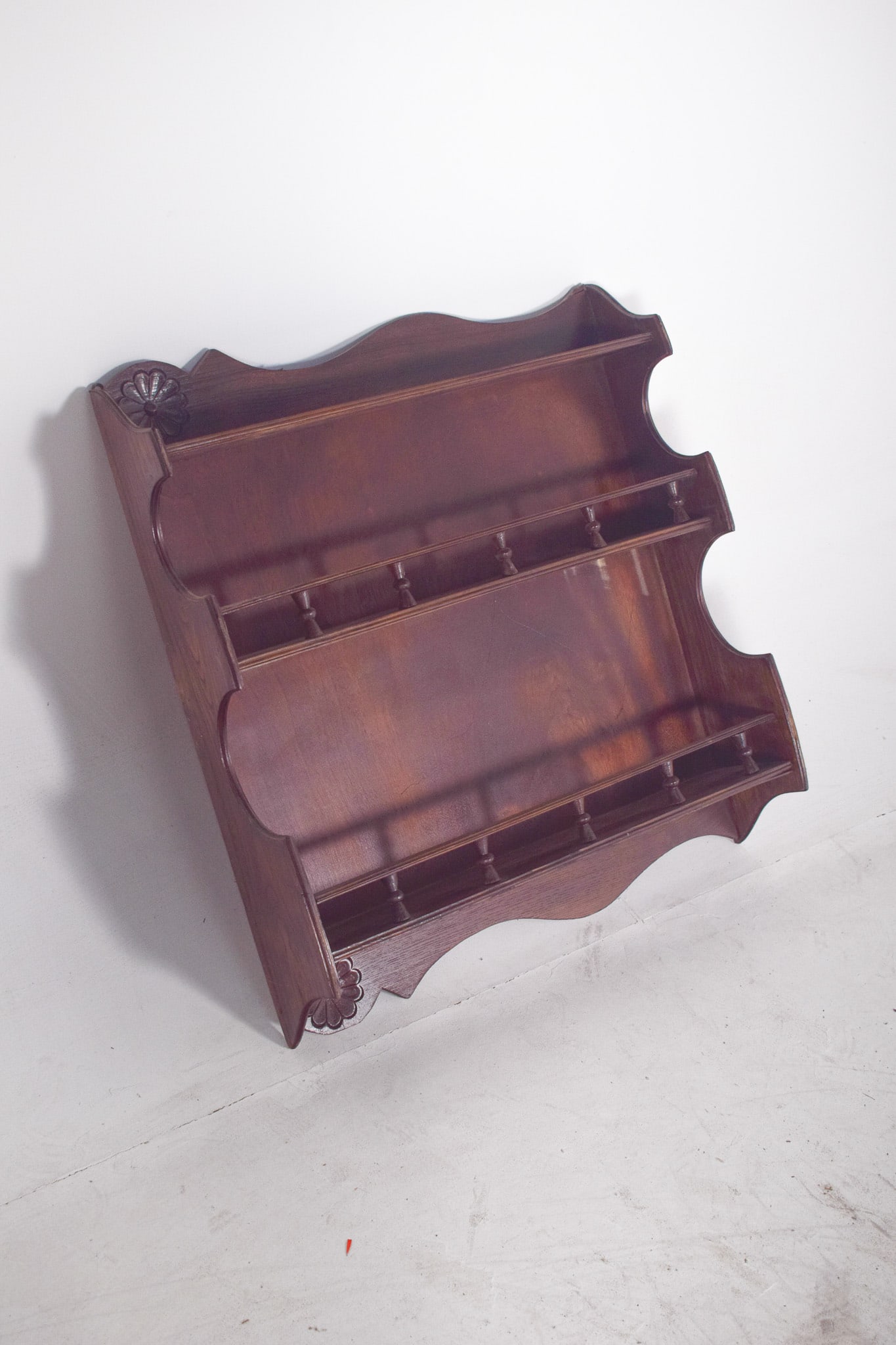 Wooden Plate Rack with Carved Floral Motifs, 1950 - 2