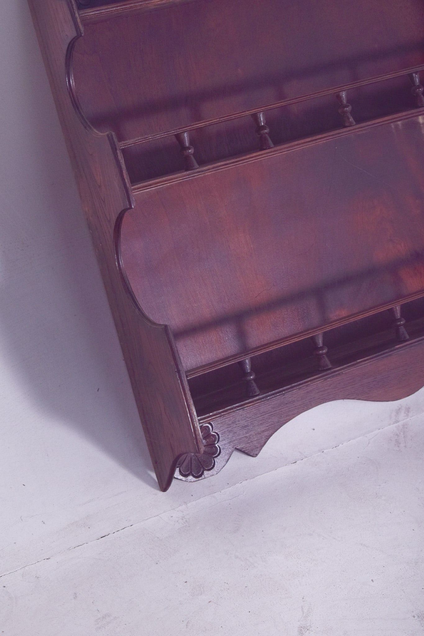Wooden Plate Rack with Carved Floral Motifs, 1950 - 5