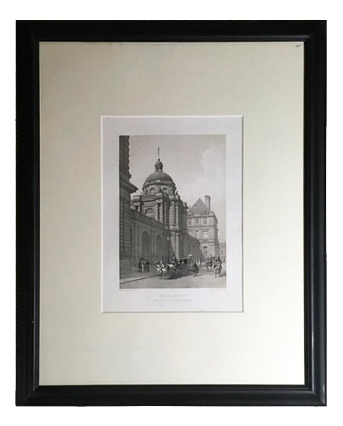 French Artist, Paris, Black and White Print on Paper: France Paris black and white print on paper Mid-19th century This beautiful antique print titled "Paris dans sa splendeur" (Paris shows its beauty) and shows the Luxemburg Palace. The great presence