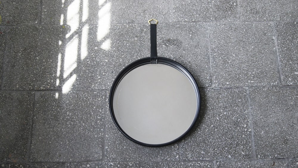 Black Leather Round Mirror - 2