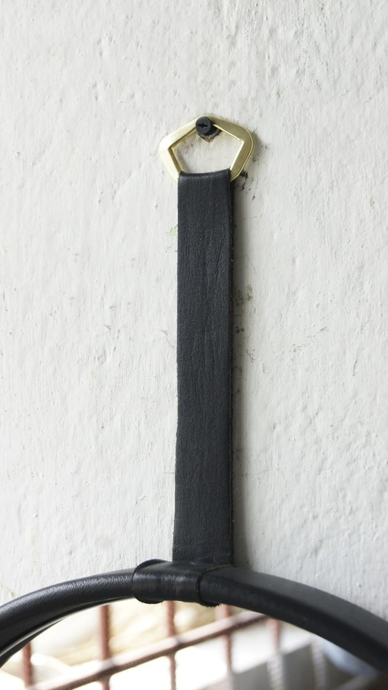 Black Leather Round Mirror - 3