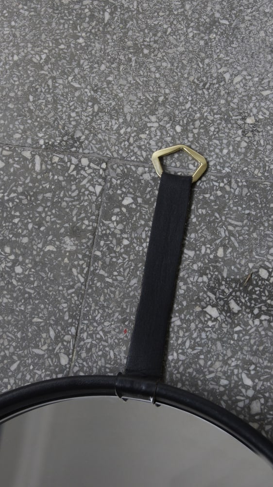 Black Leather Round Mirror - 4