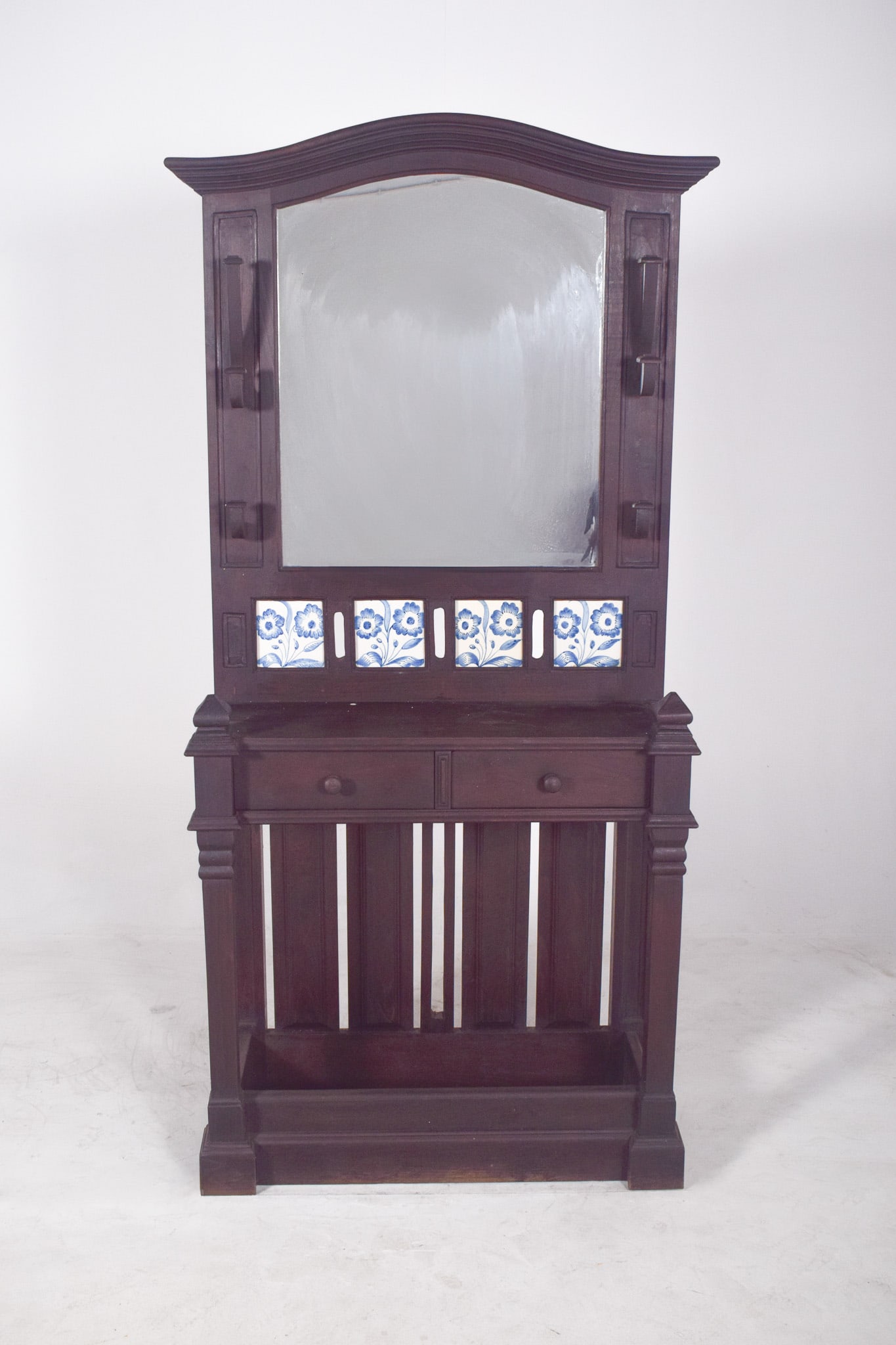 Portuguese Coat Rack with Tiles and Mirror, 1920s - 2