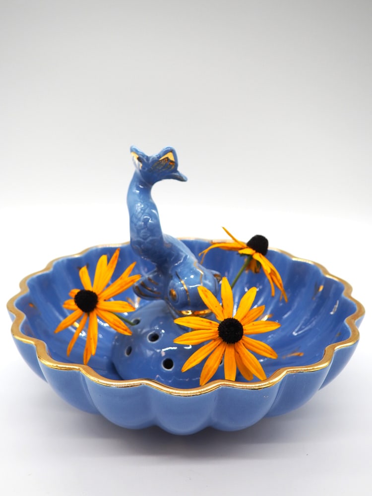 Sapphire Bowl with Fish by Arthur Percy, Set of 2 - 2