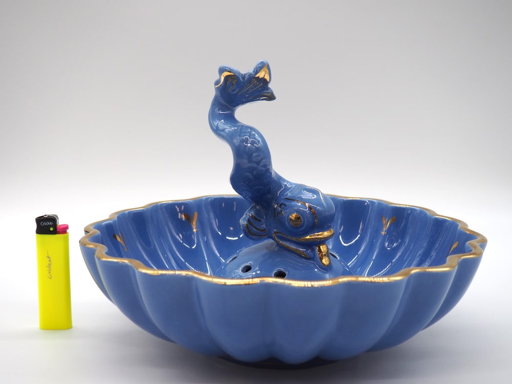 Sapphire Bowl with Fish by Arthur Percy, Set of 2 - 3