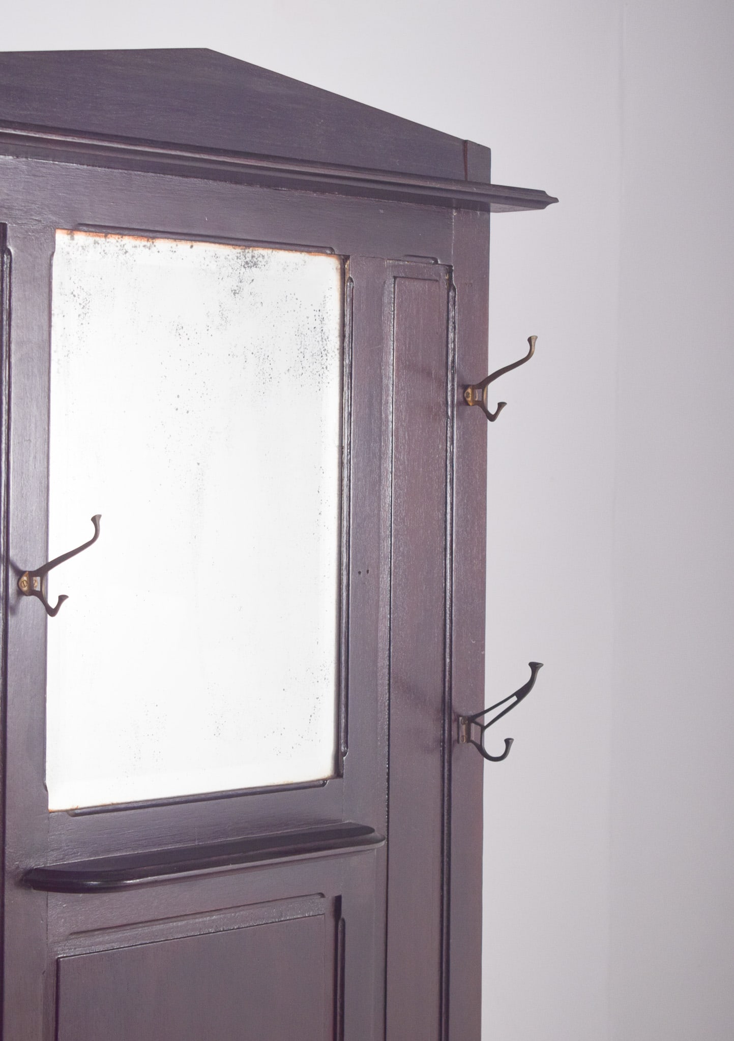 Vintage Coat Rack with Mirror in Wood, 1920s - 2