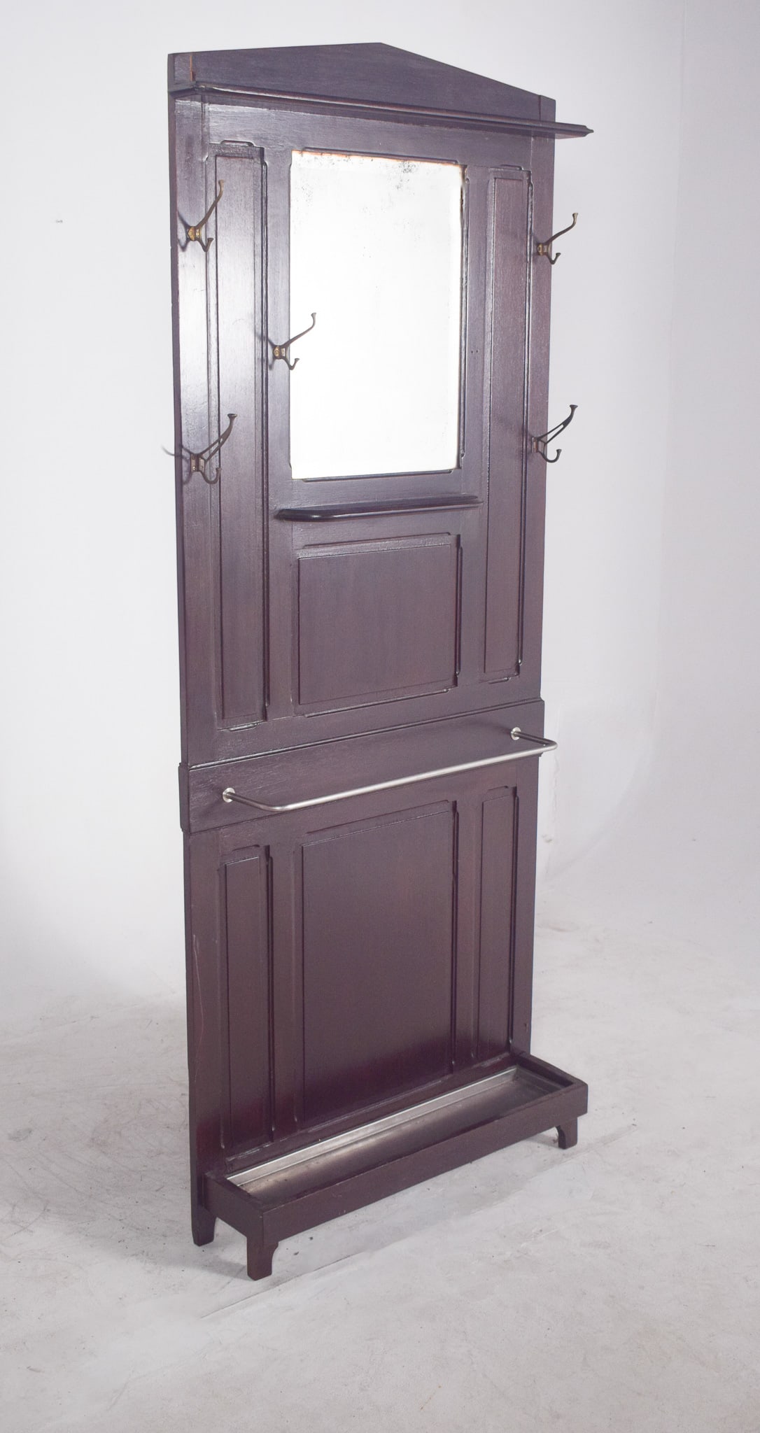 Vintage Coat Rack with Mirror in Wood, 1920s - 3