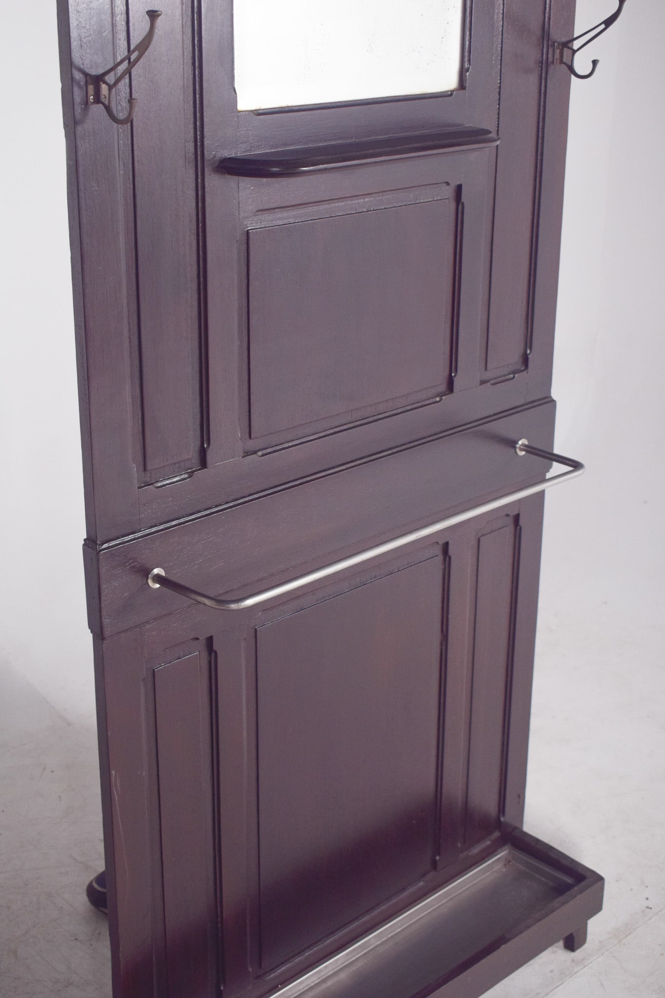 Vintage Coat Rack with Mirror in Wood, 1920s - 5