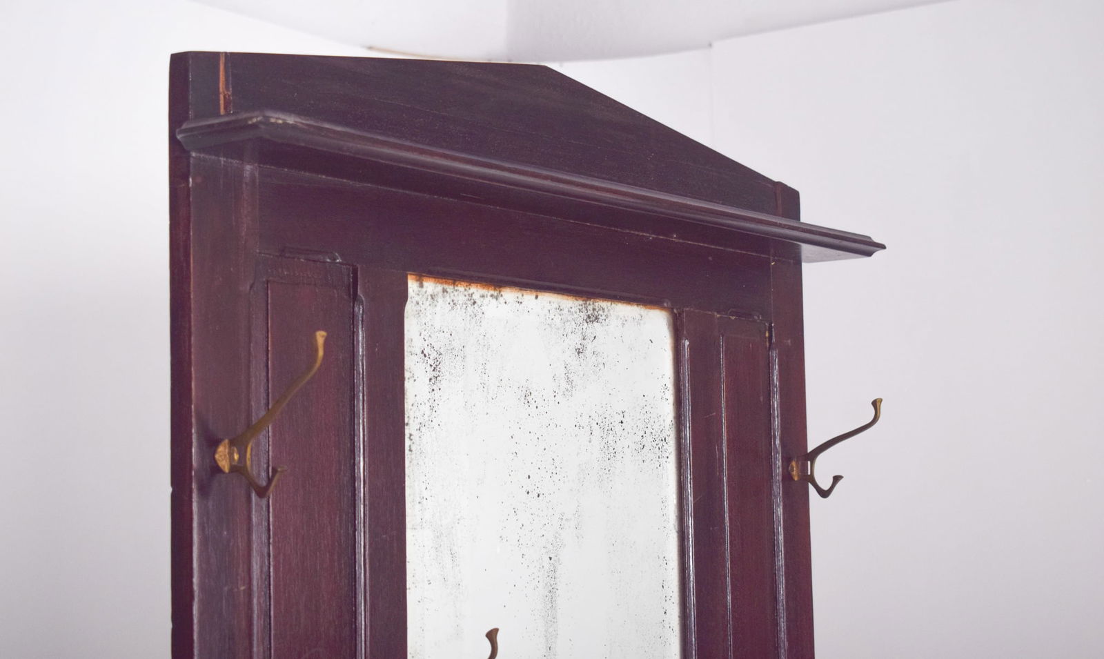 Vintage Coat Rack with Mirror in Wood, 1920s - 7