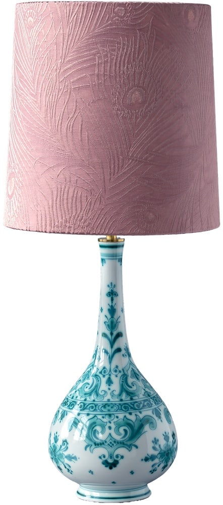 Delvert Table Lamp with Liberty Lampshade by Delft: Introducing Athena, an exclusive one-of-a-kind lamp meticulously crafted from a vintage Royal Delft (De Porceleyne Fles) Delvert vase. The Delvert series, a fusion of the French term for green (vert)