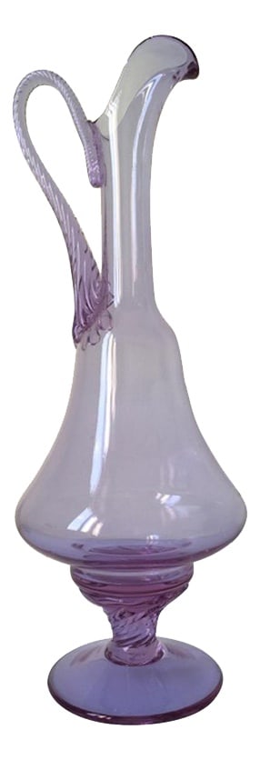 Postmodern Murano Glass Bottle, Italy, 1960s: This is an elegant shaped bottle hand made in Murano, Venice in 1960 in Murano blown glass. The piece is very charming and on it are visible the signs of the handwork. The bottle has a vibrant color,