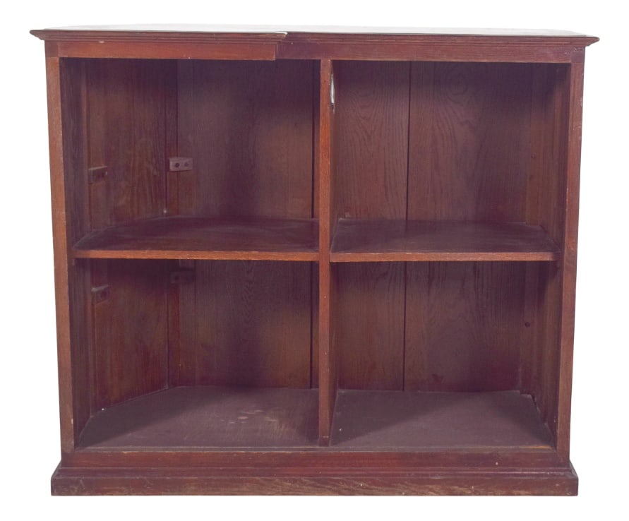 Portuguese Wooden Bar Cabinet, 1970s: Wooden bar cabinet. with a dark, robust finish, the front is closed, with four embossed panels, giving it a classic, sober look. The top has a cut-out at the back, allowing the user's body to fit in,