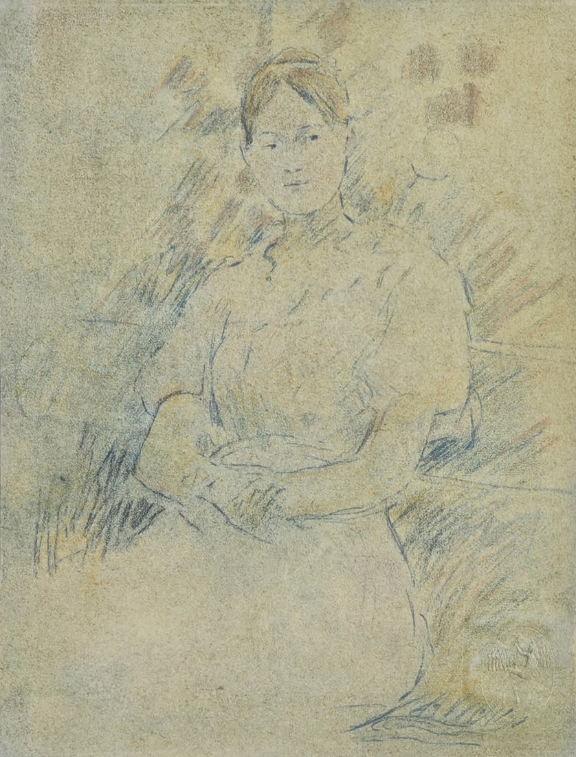 Berthe Morisot, Sitting Girl, 1918, Lithograph: A lithograph after Berthe Morisot from "Die Skizzenmappe - Zeichnungen französischer Meister des neunzehnten Jahrhunderts" portfolio with text by Julius Elias, published by Marees-Gesellschaft