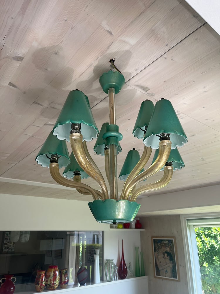 Murano Chandelier with Green Gold Leaf 24K, 1960s - 10