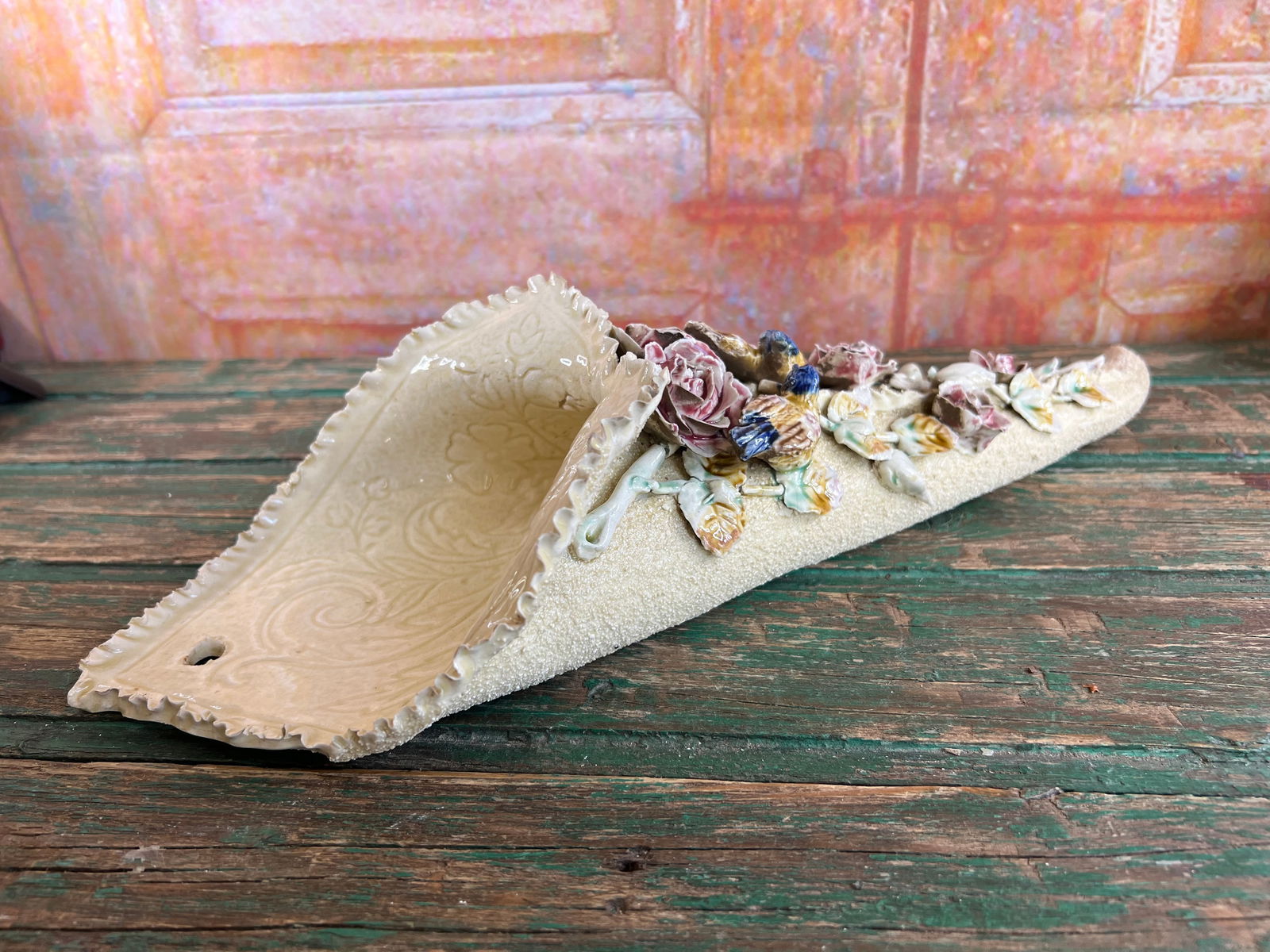 Flower and Bird Slip Wall Vase, 1890s - 10