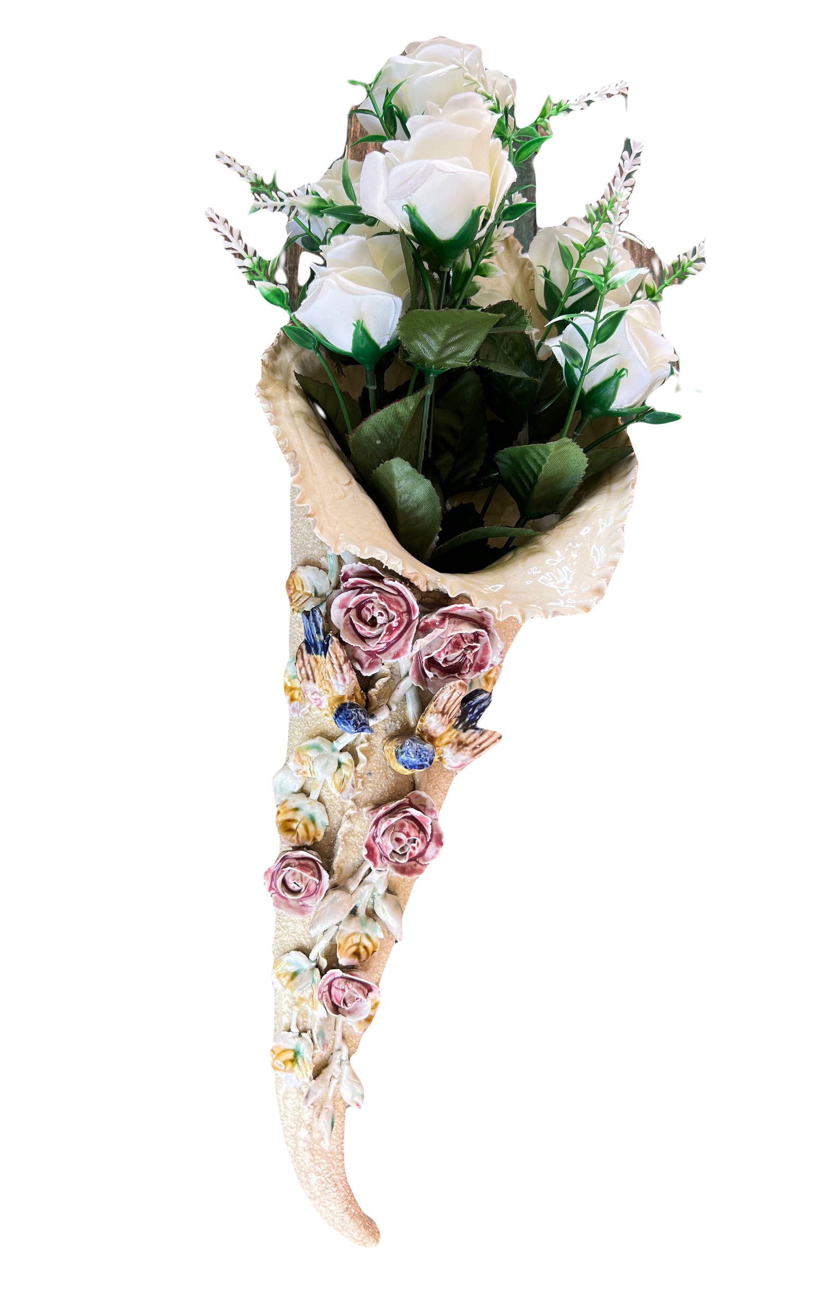 Flower and Bird Slip Wall Vase, 1890s - 3