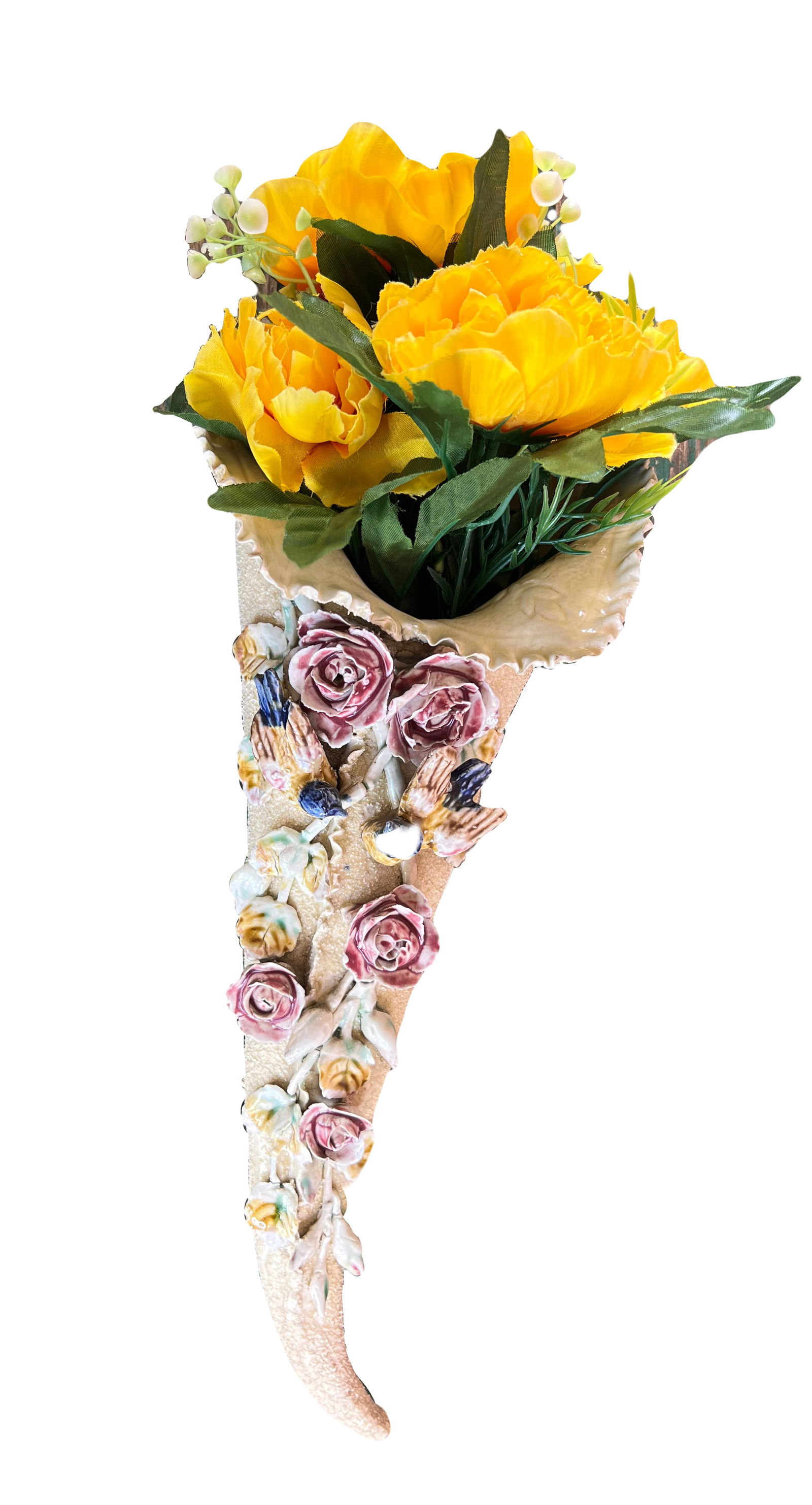 Flower and Bird Slip Wall Vase, 1890s - 4