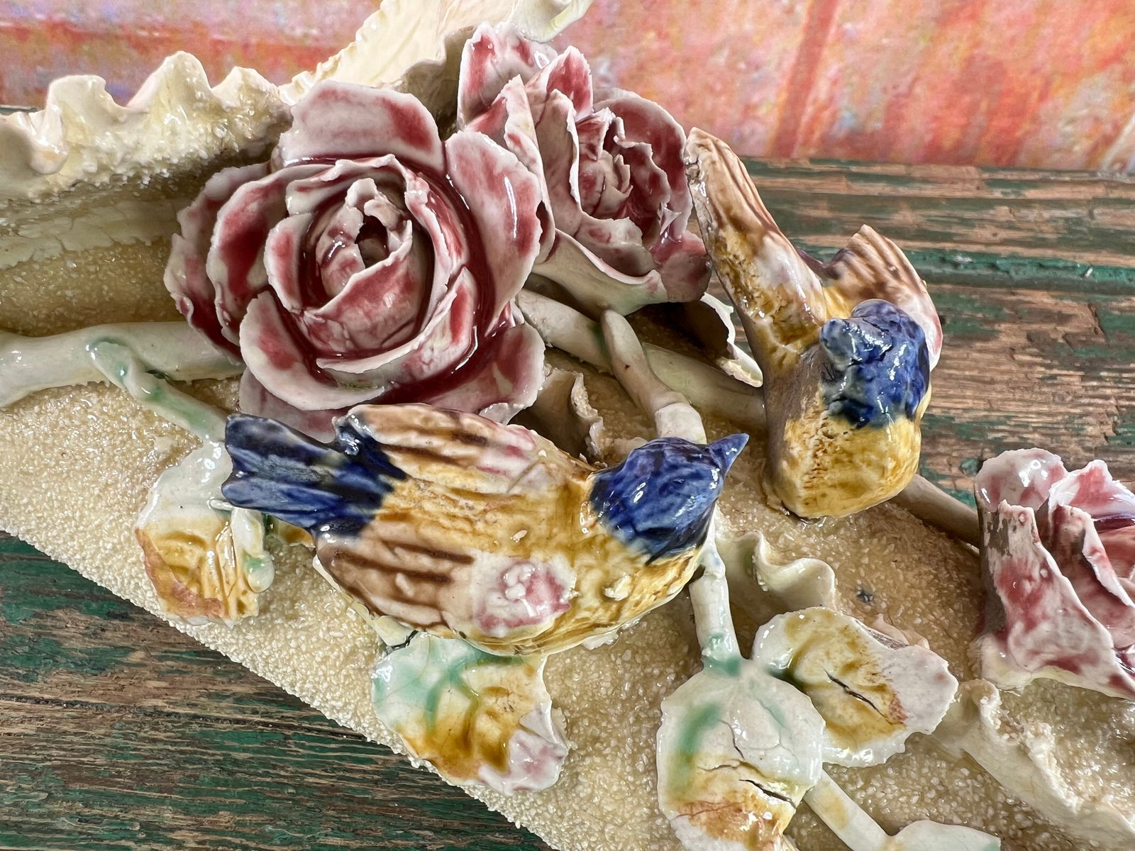 Flower and Bird Slip Wall Vase, 1890s - 7