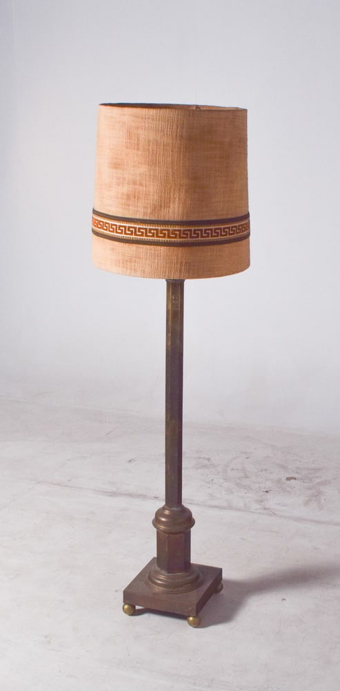 Danish Brass Floor Lamp with Fabric Shade, 1950 - 2