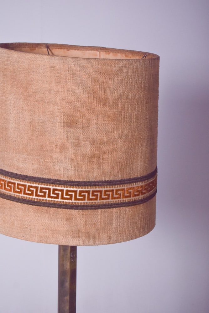Danish Brass Floor Lamp with Fabric Shade, 1950 - 5