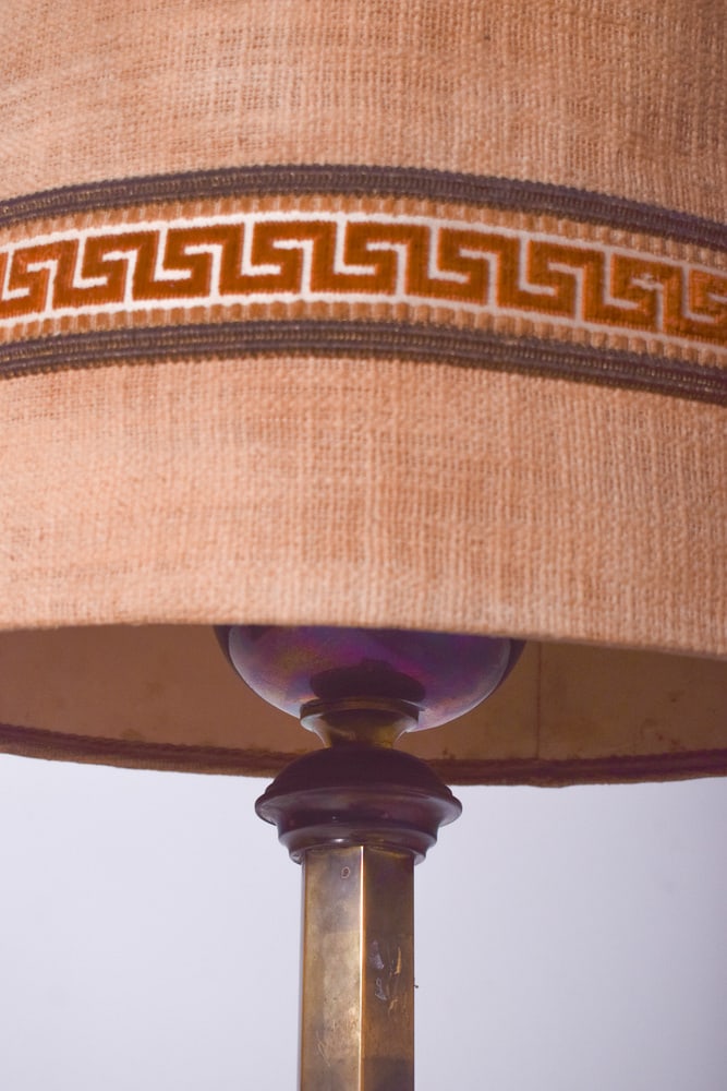 Danish Brass Floor Lamp with Fabric Shade, 1950 - 7