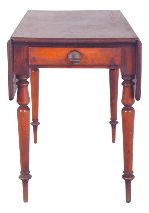 Antique Portuguese Flip Flap Table with Drawer, 1800s: Side table with drawer. Made from solid wood and finished in a dark colour, the table stands out for its practicality and the classic elegance of its details. Country of Manufacture: Portugal Design P