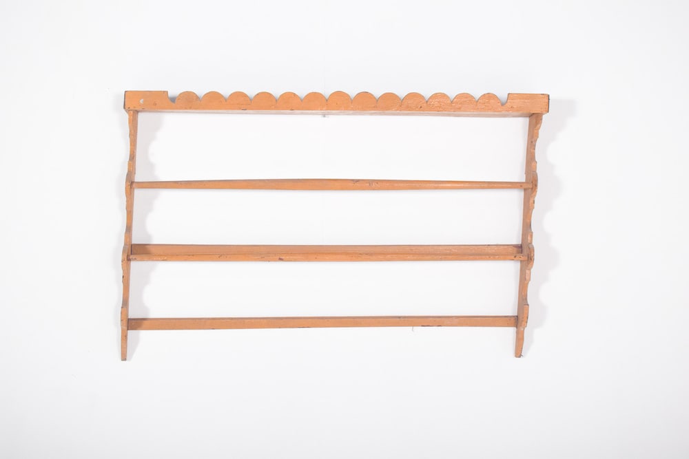 Rustic Portuguese Yellow Wooden Plate Rack, 1950 - 2