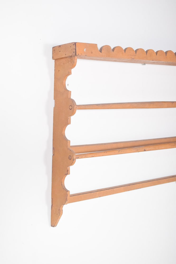 Rustic Portuguese Yellow Wooden Plate Rack, 1950 - 3