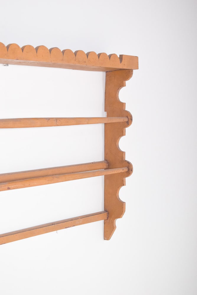 Rustic Portuguese Yellow Wooden Plate Rack, 1950 - 4
