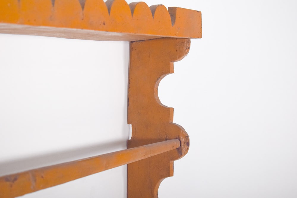 Rustic Portuguese Yellow Wooden Plate Rack, 1950 - 6
