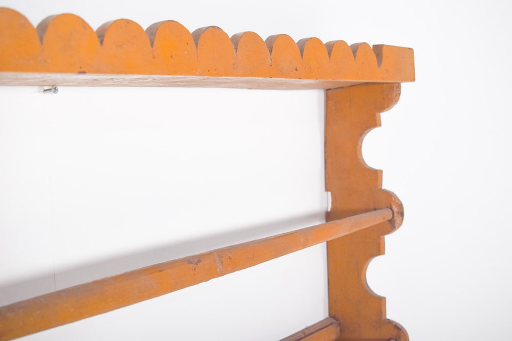 Rustic Portuguese Yellow Wooden Plate Rack, 1950 - 7