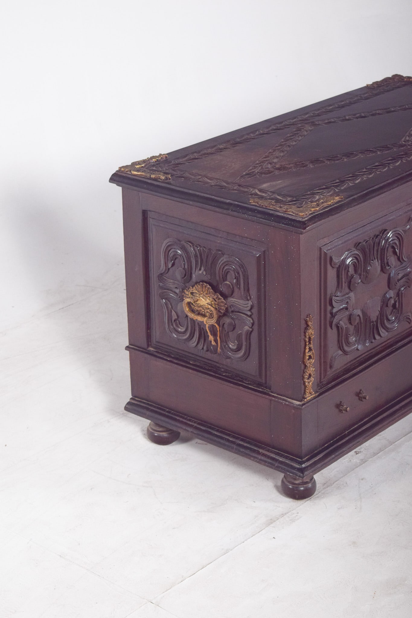 Antique Portuguese Carved Wooden Chest, 1890s - 6