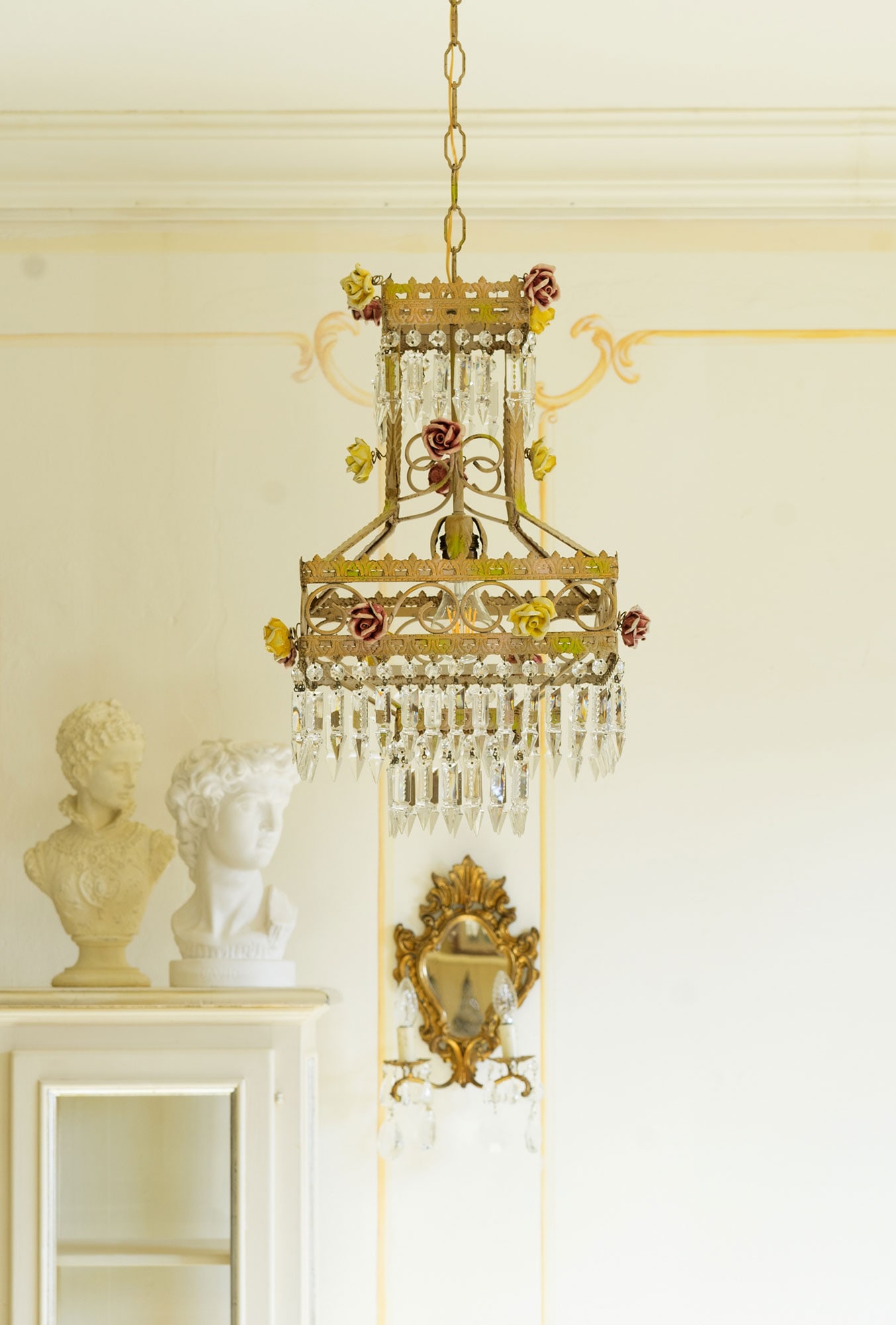Empire Italian Chandelier with Porcelain Flowers, 1950s - 11