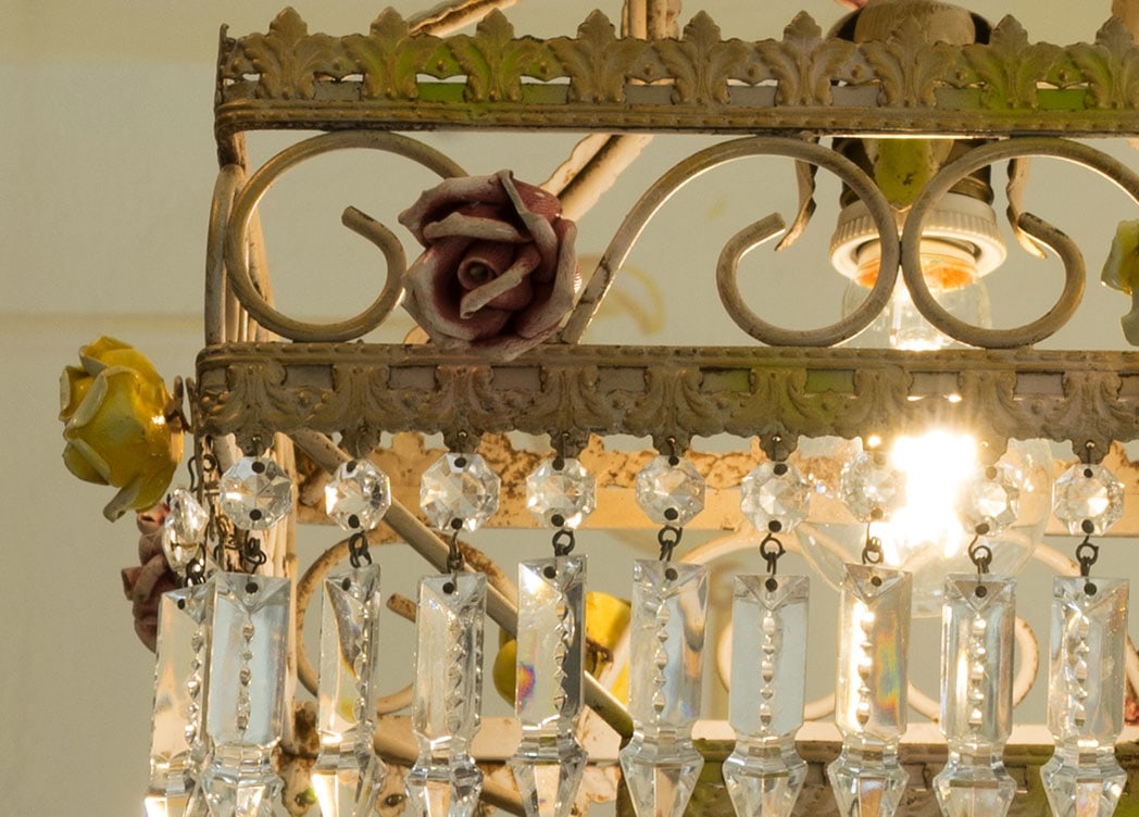 Empire Italian Chandelier with Porcelain Flowers, 1950s - 6