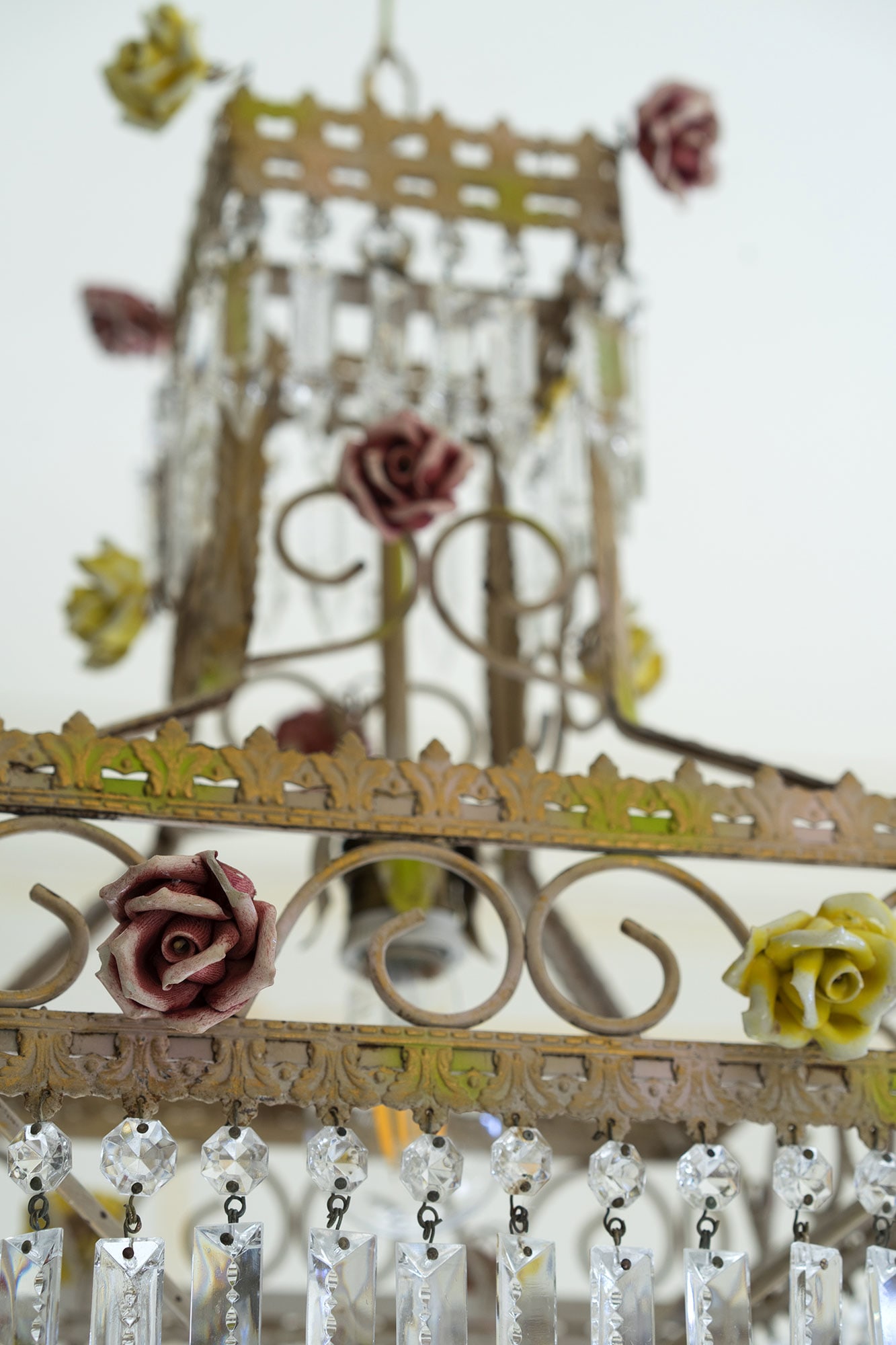 Empire Italian Chandelier with Porcelain Flowers, 1950s - 8