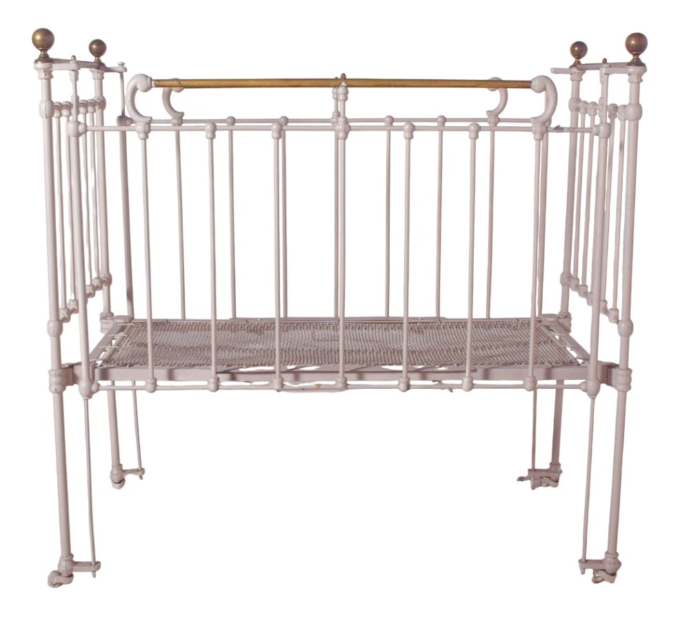Vintage Baby Crib in White Painted Iron, 1950 (1 of 12)