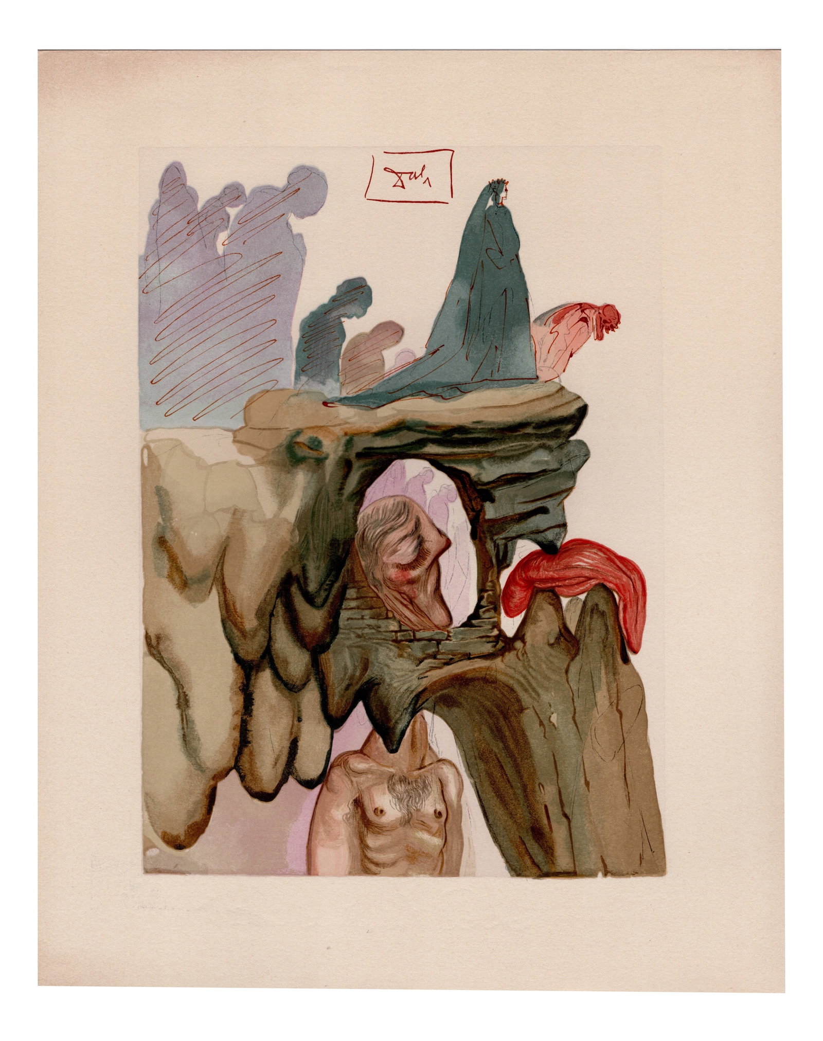 Salvador Dali, The Barraters, 1964, Original Woodcut: Salvador Dali (1904-1989)I BarattieriThe BarratersPlate 23 from "La Divina Commedia" (The Divine Comedy), referring to Inferno, chant 22from the special Italian edition of only 80 (out of a total