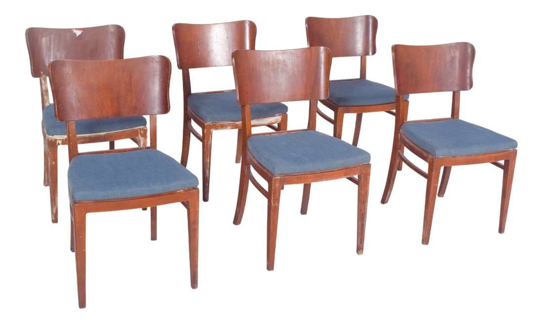 Danish Blue Upholstered Dining Chairs, 1950, Set of 6 (1 of 9)