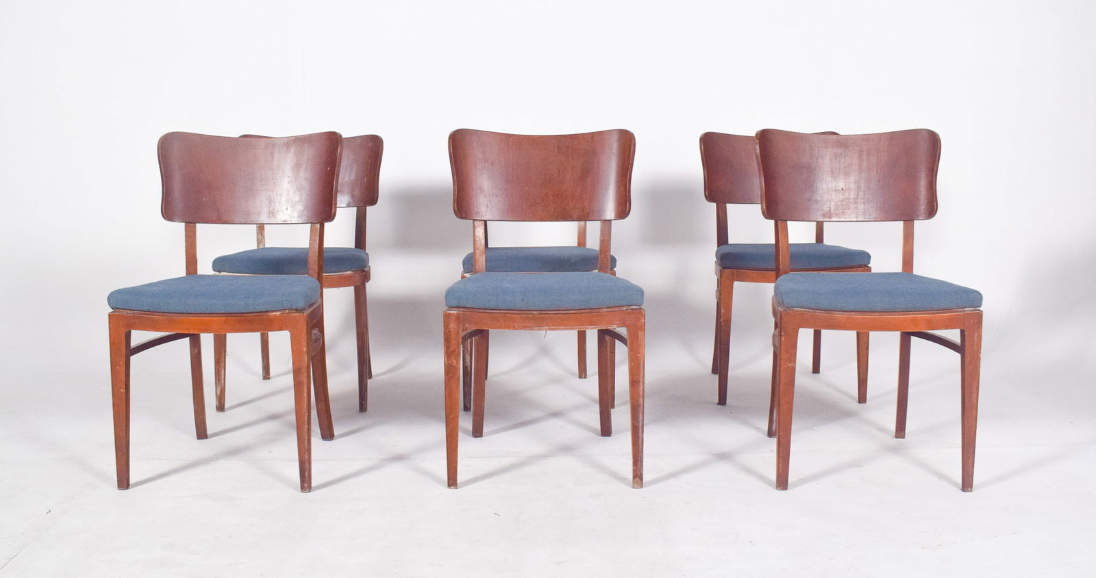 Danish Blue Upholstered Dining Chairs, 1950, Set of 6 - 2