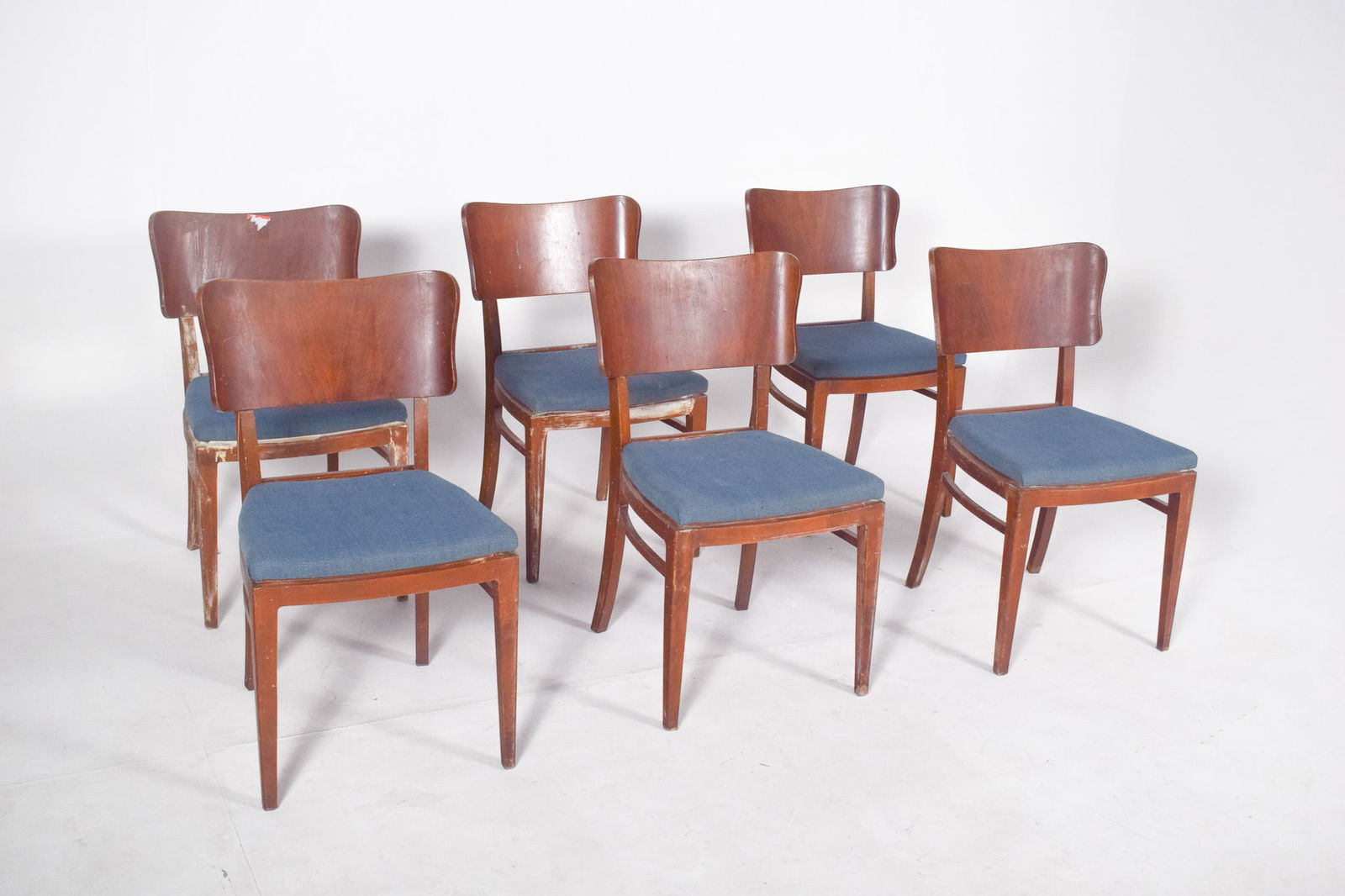 Danish Blue Upholstered Dining Chairs, 1950, Set of 6 - 3