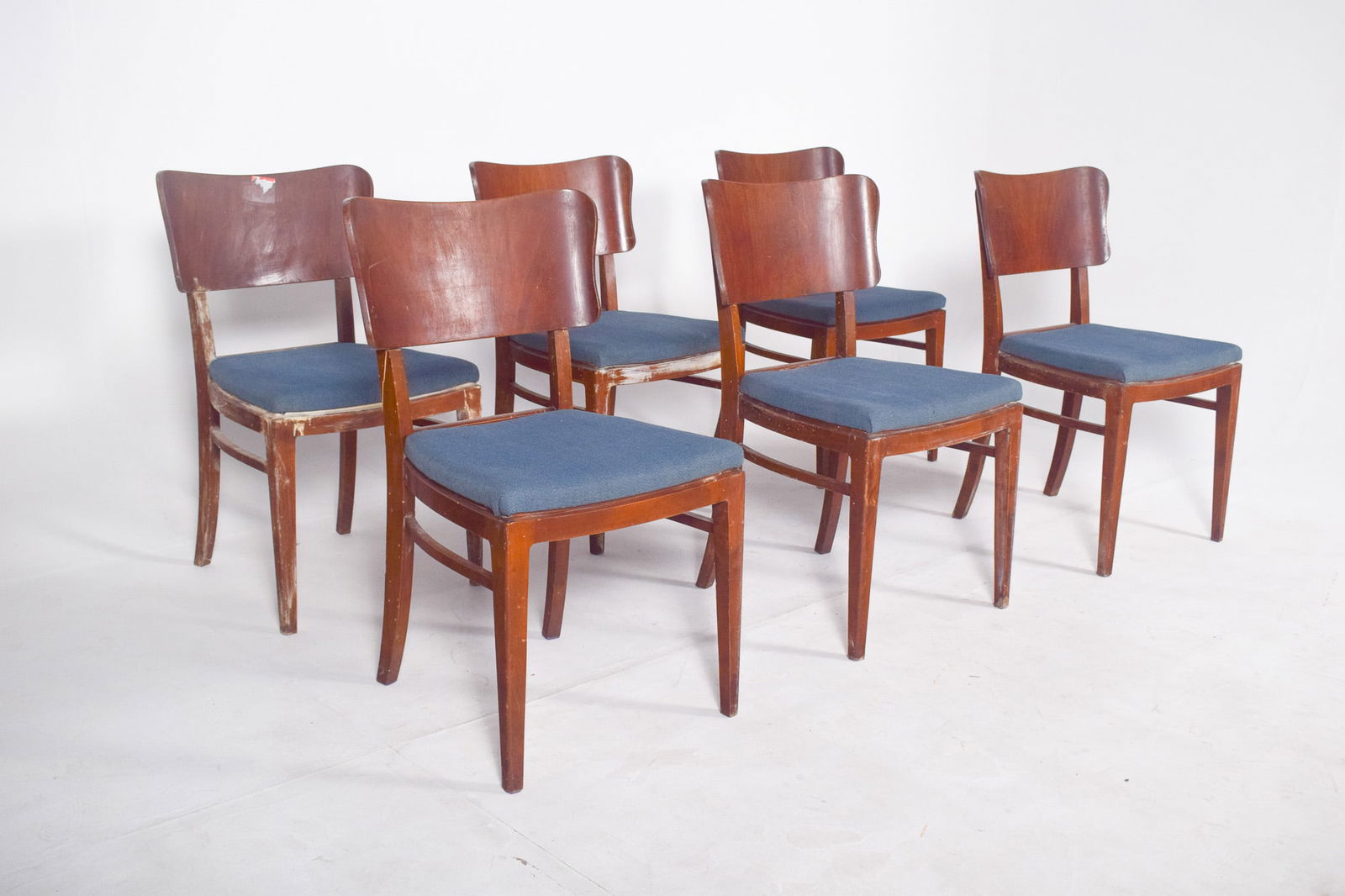 Danish Blue Upholstered Dining Chairs, 1950, Set of 6 - 4