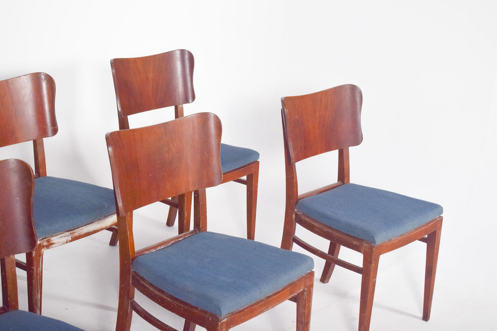 Danish Blue Upholstered Dining Chairs, 1950, Set of 6 - 5