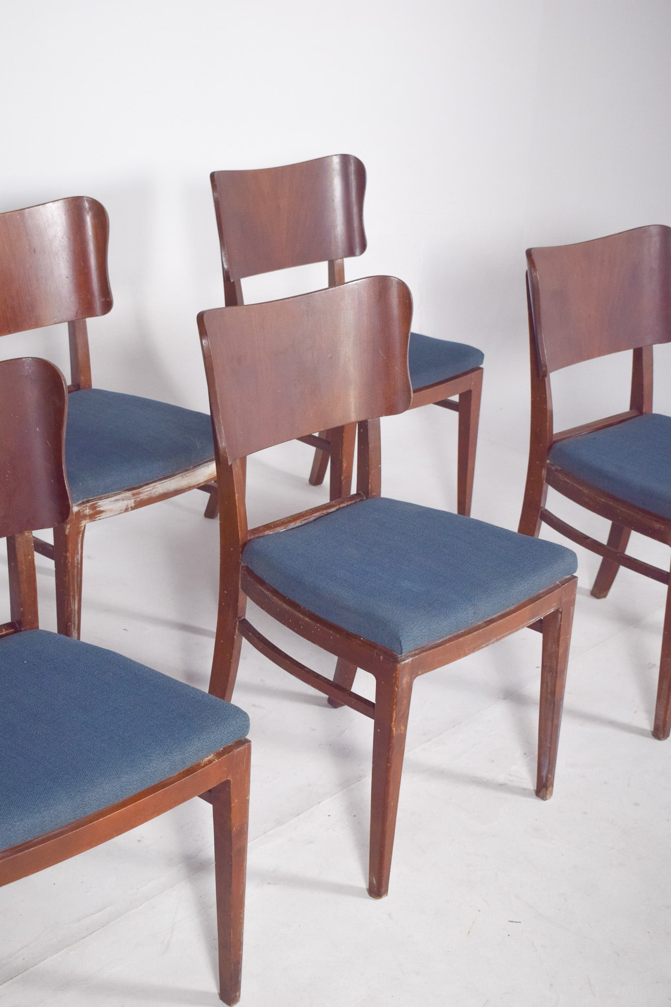 Danish Blue Upholstered Dining Chairs, 1950, Set of 6 - 8