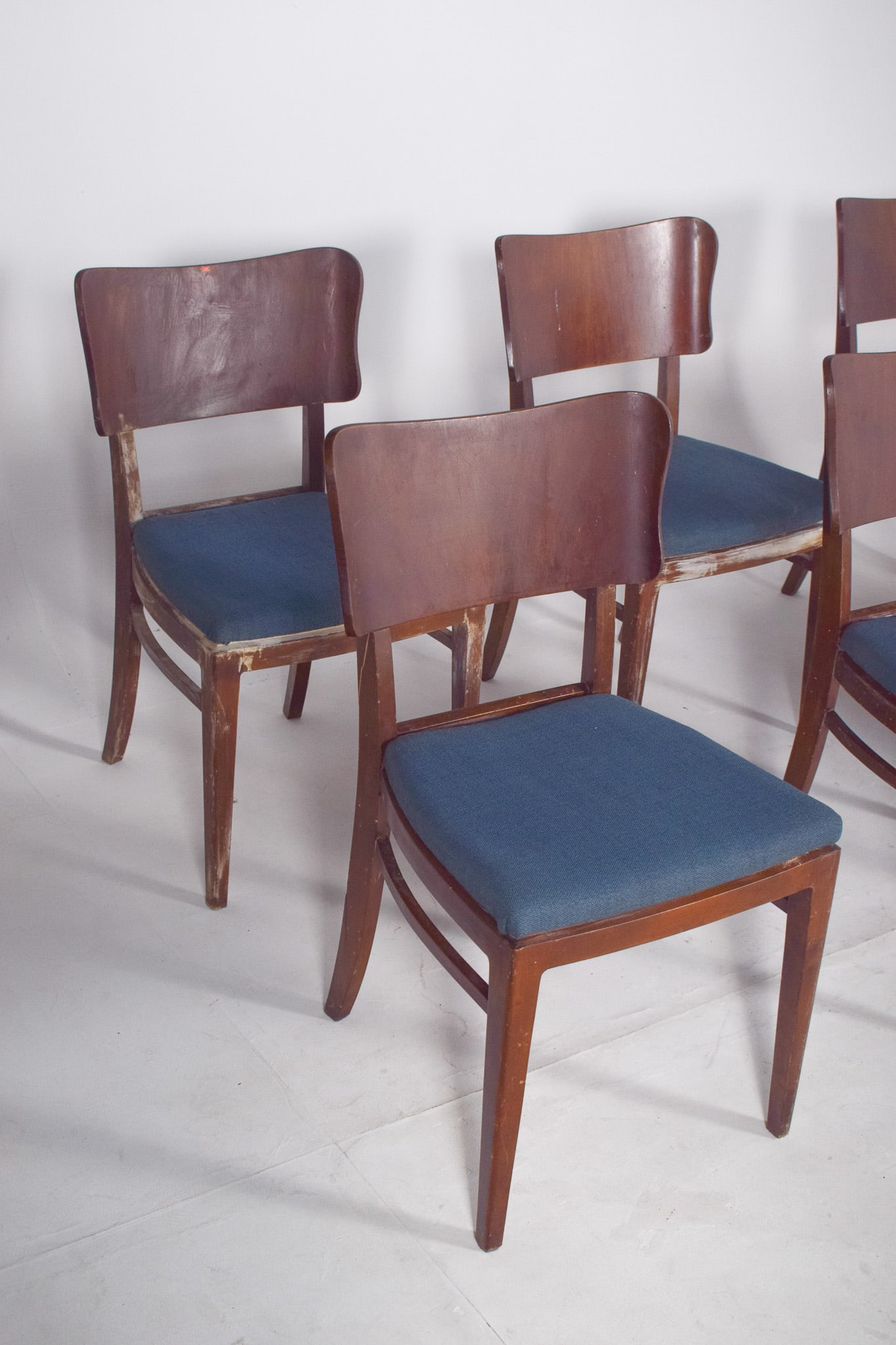 Danish Blue Upholstered Dining Chairs, 1950, Set of 6 - 9