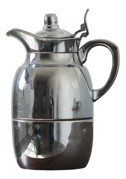 German Thermal Jug from Alfi, 1980s: The original Alfi coffee/tea/water pot with internal glass insert was manufactured in West Germany in the 1980s.Juwel model designed in 1916. Thermos characterized by an extremely elegant form. Over