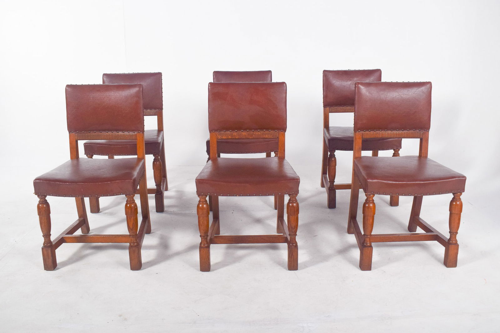 Chairs with Brown Leather Backs and Seats, Set of 6 - 2